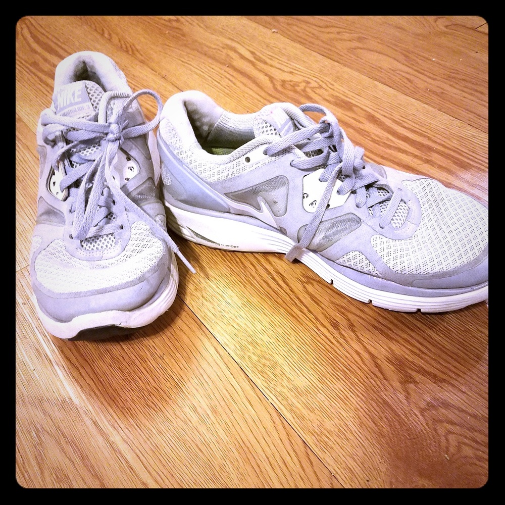Grey/white nike running shoes